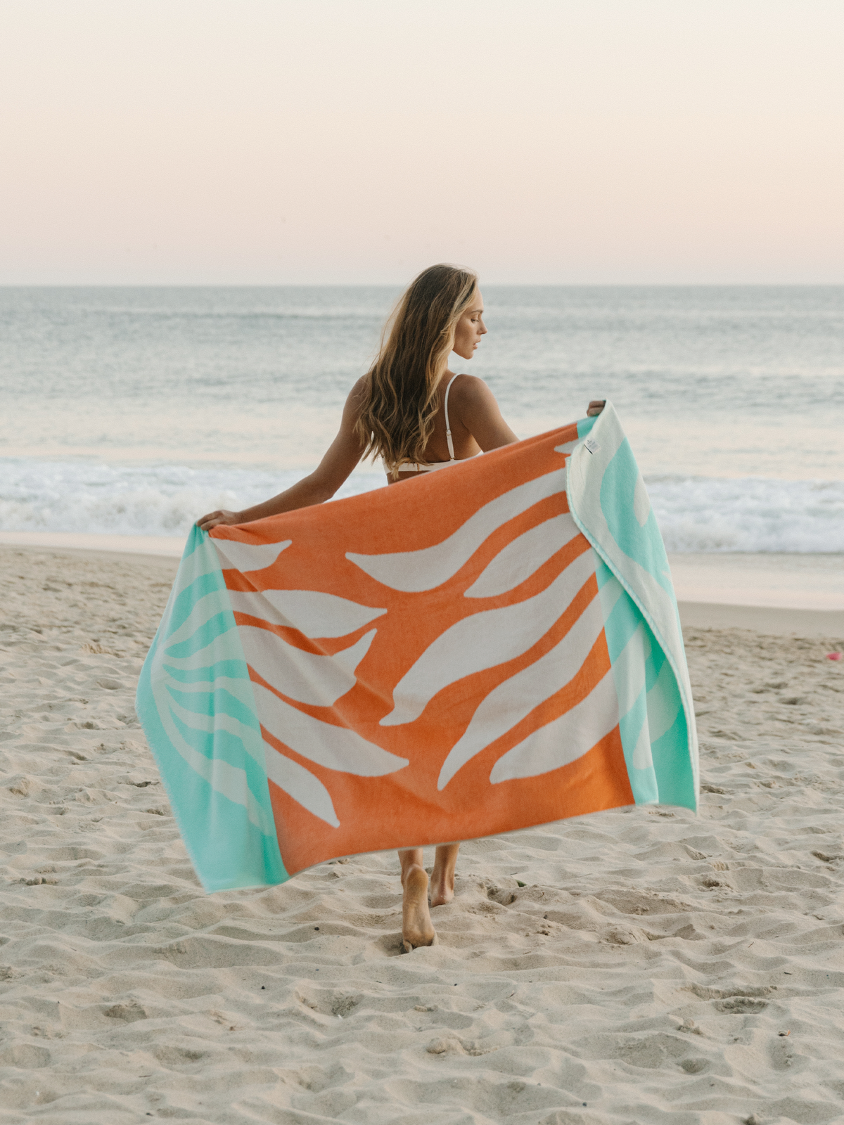 Ruby Mint Fairchild coral and blue cotton beach towel, image 3 of 4