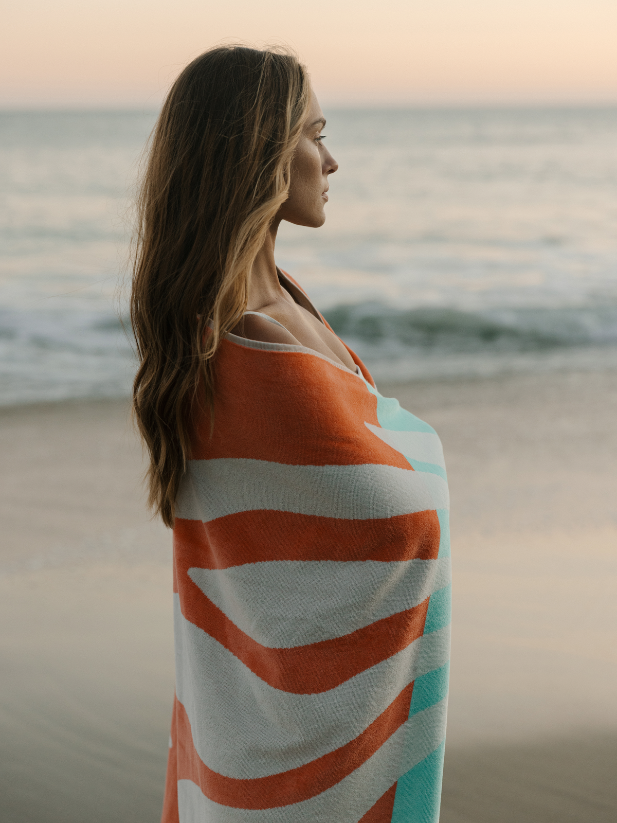 Ruby Mint Fairchild coral and blue cotton beach towel, image 4 of 4
