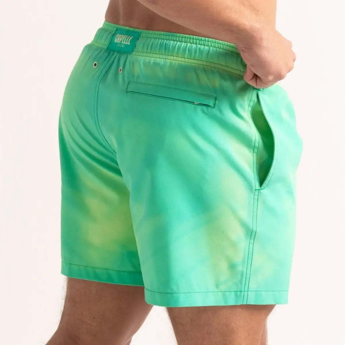 Switch Lemon/Lime men's color changing hybrid swim short in lemon yellow, back view