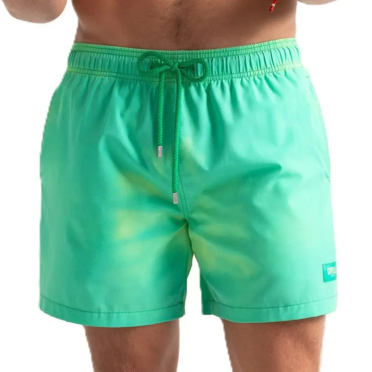 Switch Lemon/Lime men's color changing hybrid swim short in lemon yellow, front view, second angle
