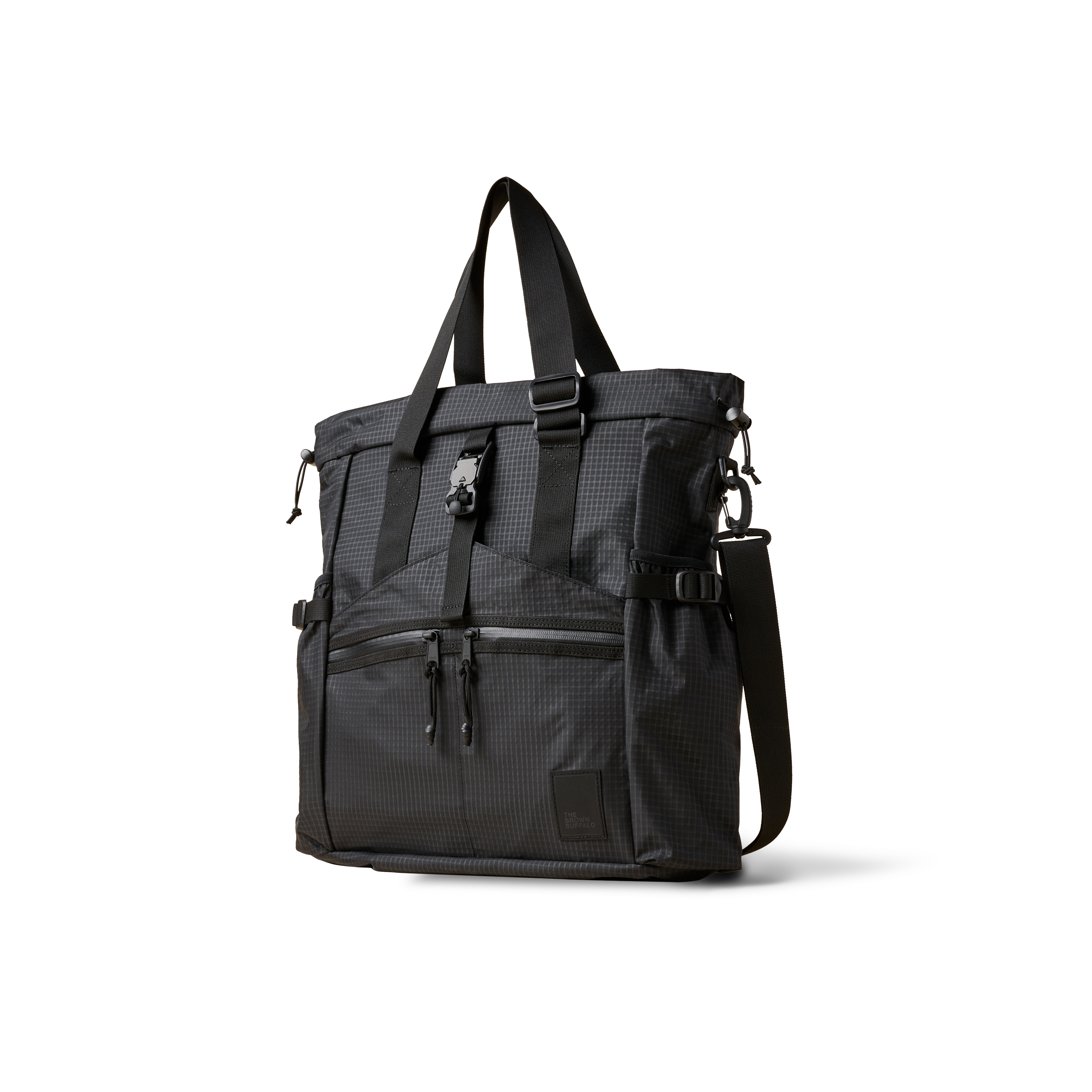 The Brown Buffalo Conceal Tote 20L laptop tote backpack in Black Grid