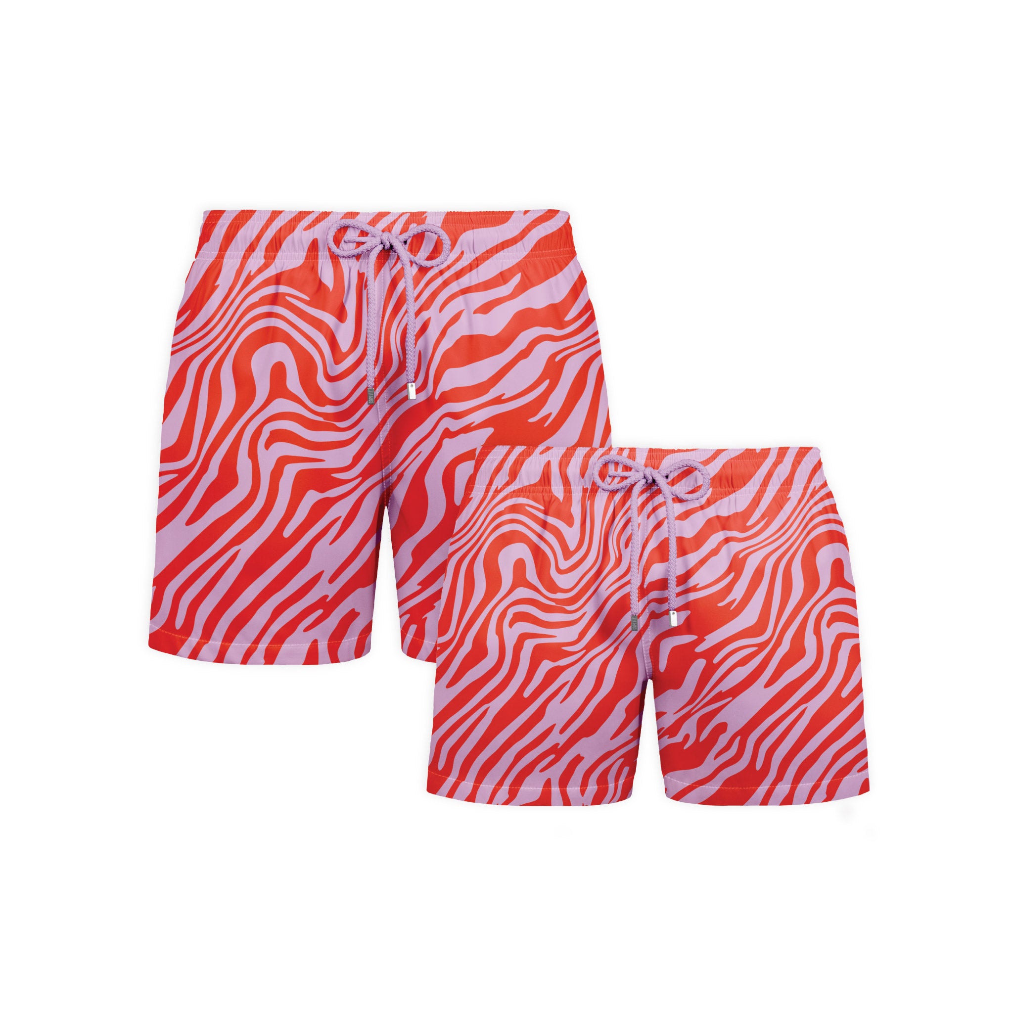 Tropical Swirl Coral and Orchid dad and son matching set, men's and boys hybrid swim shorts in the same print