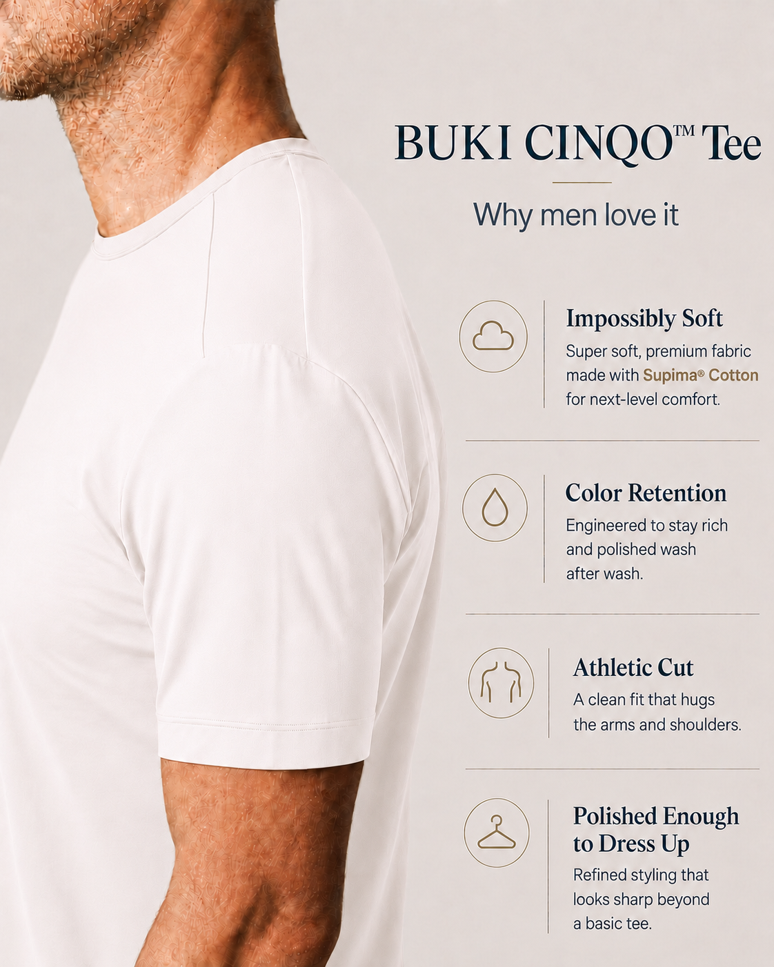 Buki CINQO men's tech tee white, image 4 of 7